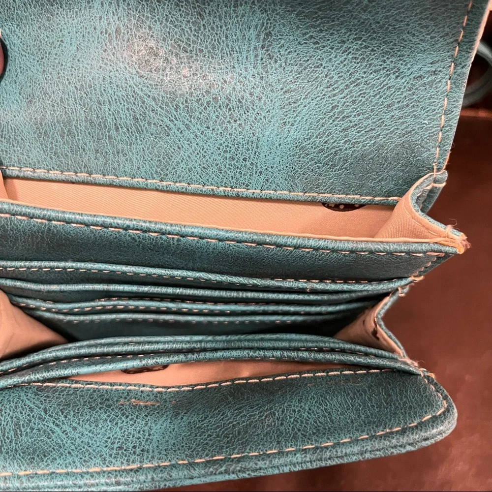 Crossbody purse turquoise/white/taupe - Picture 4 of 6